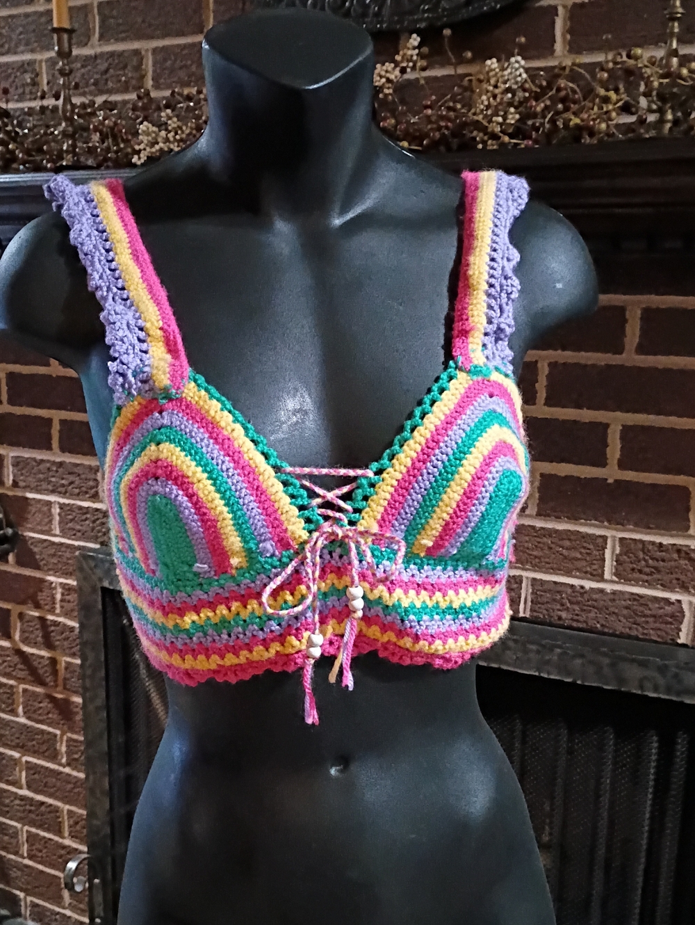 Crochet Lace-Up Bralette - Multicolor